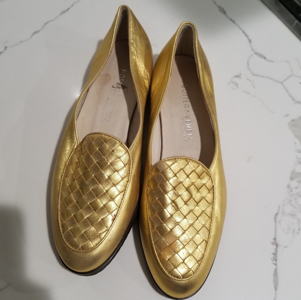 Bottega Veneta Gold Flats